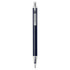 A ballpoint pen in navy blue with a silver clip and tip, featuring a sleek design and branding.