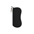 A black neoprene glasses pouch with a zip and a clip attachment. Features a simple, sleek design.