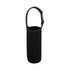 A drink bottle carrier pouch in black, featuring a handle and a fitted design. It includes a logo.