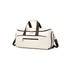 A cream-coloured convertible backpack duffel garment bag with brown accents and multiple zippered compartments.