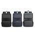 A sleek business laptop backpack in black, navy, and dark grey, featuring multiple pockets and a logo.