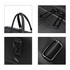 A black polyurethane duffle bag featuring zippers, handles, and metal clasps. The material has a textured finish.