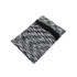 A mini wearable wallet in a black and white abstract pattern with a zip closure. It has a small logo on it.