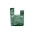 A green velvet wrist bag with a unique knot design and a simple, minimalistic shape. It features a logo.