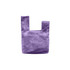 A purple velvet wrist bag featuring a distinctive knot design and has a logo.