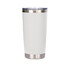 A drink bottle in white with a stainless steel base, featuring a clear lid and a simple design, includes a logo.