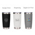 A drink bottle featuring three styles of 500ML recycled stainless steel cups in black, white, and grey, with branding options.