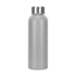 A drink bottle made of recycled aluminium in a sleek silver finish. Features a metal screw-on lid and a logo.