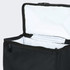 A black lunch cooler bag with a white interior and a zippered top, featuring a logo.