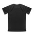 A black unisex t-shirt with a simple design and a logo on the back.