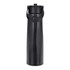 A drink bottle in a sleek black finish, featuring a handle and a secure screw-on lid. It has a logo on its surface.