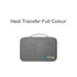 A grey portable hanging travel toiletry bag with a handle and a logo in the bottom corner.