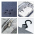 A grey portable hanging travel toiletry bag with zippers, a hook, and waterproof compartments for bottles.