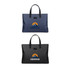 A nylon briefcase in navy blue and black, featuring a logo with a mountain design and sturdy handles.