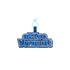 A blue and white custom felt logo hanging tag with a loop for attachment. Features a multi-layered design.