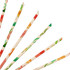 A collection of colourful, floral-patterned disposable 4-ply straight angled paper straws on a white background, featuring a logo.
