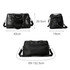 A black carry-on duffle bag with adjustable straps and multiple compartments, shown from various angles.