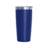 A drink bottle in navy blue with a stainless steel lid, featuring a sleek, modern design and a logo.