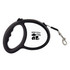 A retractable lead in black with a grip handle. It features a logo on the side.