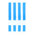 A beach towel featuring blue and white stripes with a central band. It has a logo in one corner.
