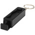A black plastic phone stand with a fidget toy and a keyring attachment.