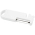 A white multi-purpose kitchen tool with a peeling blade and a hole for hanging or grip. It features a simple, sleek design.