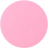 A round pink makeup mirror with a smooth surface, featuring a simple design and a logo.