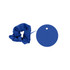 A drink bottle scrunchie in blue, accompanied by a blue tag. The scrunchie is soft and gathered.