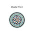 A round trivet featuring a vibrant digital print in shades of blue, pink, and cream. It has a decorative floral design.