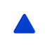 A triangular blue acrylic coaster with smooth edges and a glossy finish, featuring a logo.