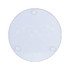 A round glass coaster in a translucent white hue, featuring three raised dots on the underside for grip.
