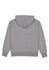 A grey women's zip hoodie featuring a hood and ribbed cuffs, with a logo on the back.