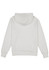 A white men's hoodie featuring a back view with a hood and long sleeves. The design includes a logo.