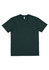 A dark green men's short sleeve t-shirt with a round neck and a logo on the label.