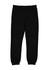 Black track pants featuring an elastic waistband and drawstring, with two side pockets. Includes a logo detailing.