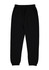 Black women's track pants with an elastic waistband and cuffs, featuring a logo on the design.