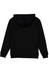A black women's hoodie featuring a hood and long sleeves with a simple design on the back.