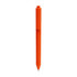 An orange triangular grip pen with a clip and a visible writing tip, featuring a logo.