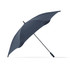 A navy sport umbrella with a sleek design and a black handle, featuring a branding logo.