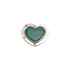 A heart-shaped, foldable desk hook with a silver frame and a teal interior, featuring small metallic fasteners.