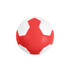 A red and white machine-stitched PU handball featuring a hexagonal panel design and a textured surface.