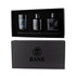 Aroma diffuser and candle gift box featuring a black design, including a candle and two scent bottles.