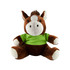 A brown and cream horse plush toy with a green T-shirt, featuring a friendly face and soft, rounded body.