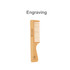 A wide-tooth beech wood comb in natural wood finish, featuring a branding logo.