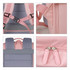 A pink expandable travel backpack featuring adjustable straps, mesh padding, and dual zip closures. Branding is present.