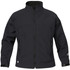 A black women's Cirrus Bonded Jacket with a zip front, featuring two side pockets and a logo.