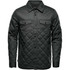A men's quilted jacket in dark green, featuring a button-up front and chest pockets, with a logo.