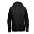 A black women's fleece hoody with a zip-up front and drawstring hood, featuring a branded logo.