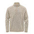 Men's 1/4 zip pullover in a light beige colour with a subtle texture and a zip pocket. Features a logo.