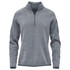 A grey women's 1/4 zip pullover jumper featuring a zip collar and a side pocket with a logo.